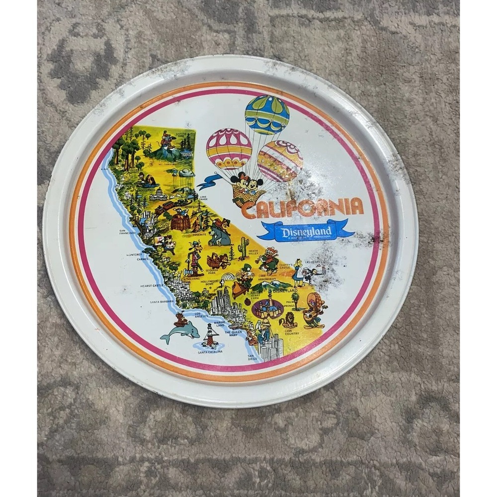 Vintage Disneyland‎ California Metal Plate 10" Serving Tray Walt Disney Souvenir